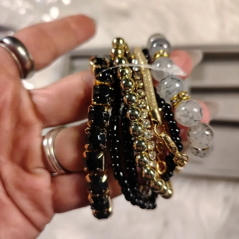 Bracelet Gold Blk Stretchy Bundle 8ct New/J113